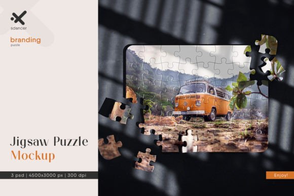 Download Jigsaw Puzzle on Black Surface Mockup - Premium Resources