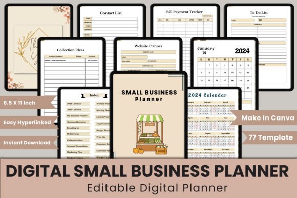 Download Hyperlinked Small Business Planner Canva - Business Collection