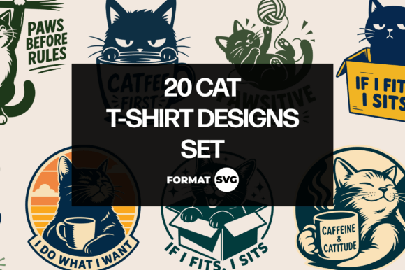 Download 20 Cat SVG T-Shirt Designs Set - Design Collection