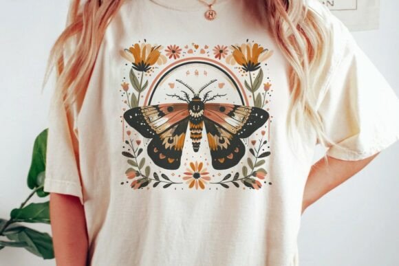 Download Boho Moth and Floral Rainbow Design Png - Design Collection